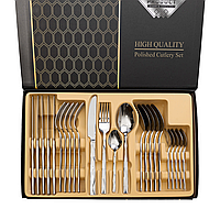 Набір столових приборів на 6 персон набір ложок виделок і ножів 24 предмети в коробці Срібло Lugi