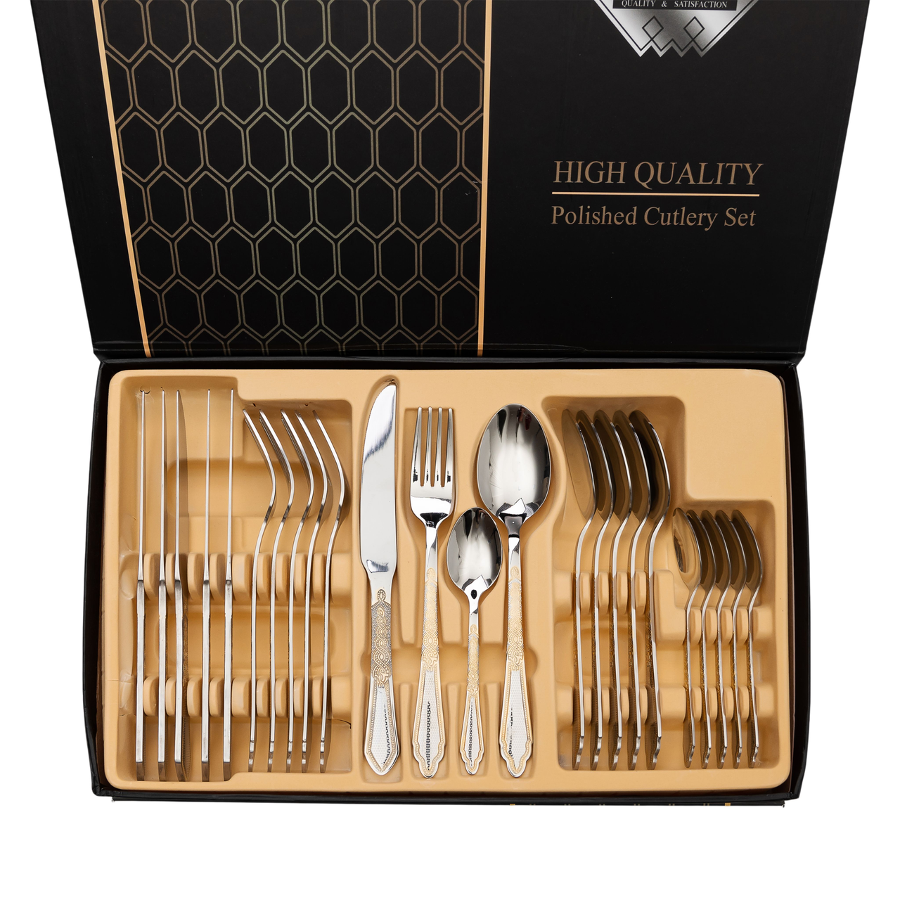 Набір столових приладів золото на 6 персон комплект столових приладів 24 предмети Срібло із золотом Lugi, фото 1