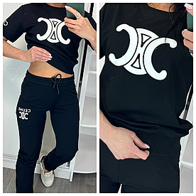 Літній жіночий костюм Celine з футболкою чорний (трикотаж двунитка Туреччина)