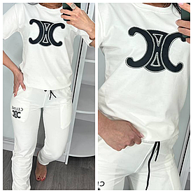 Літній жіночий костюм Celine з футболкою білий (трикотаж двунитка Туреччина)