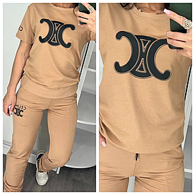 Літній жіночий костюм Celine з футболкою кавовий (трикотаж двунитка Туреччина)