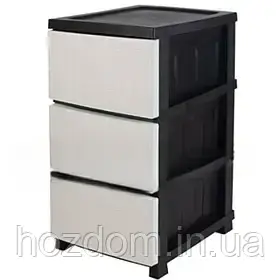 Комод пластиковый на 3 яруса бело-черный ротанг, фото 1