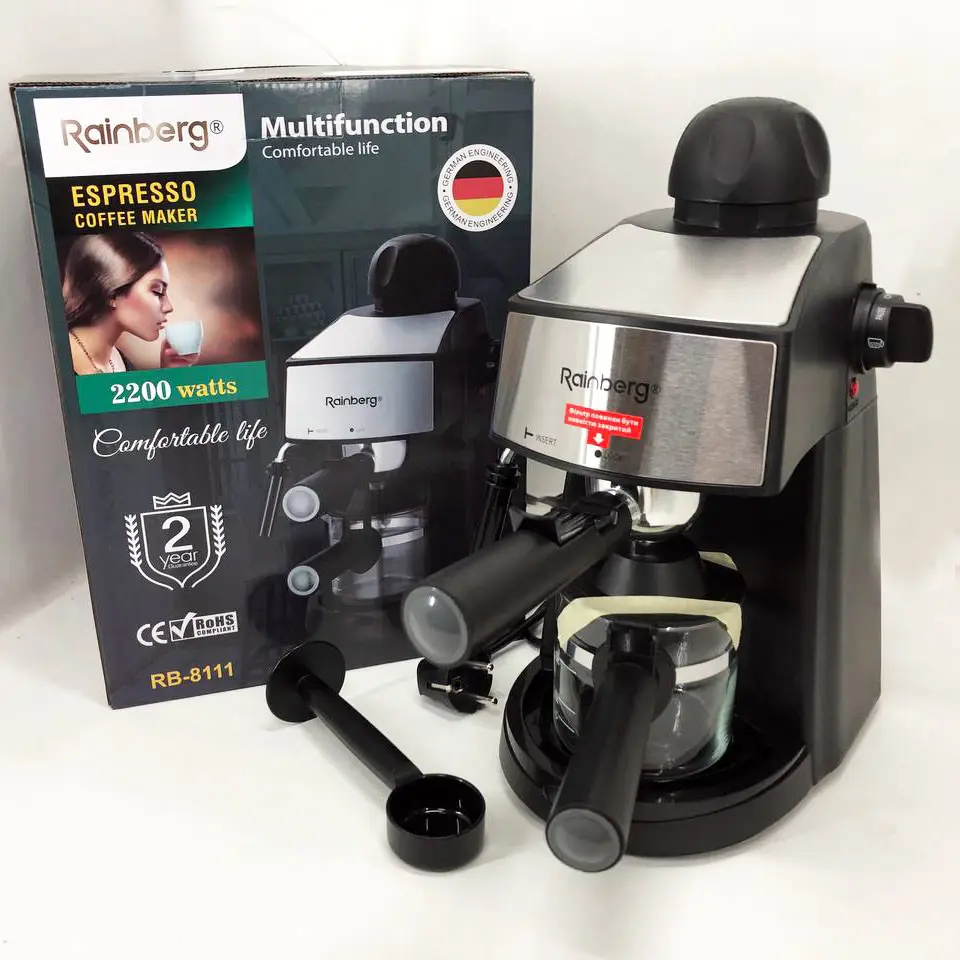 Кавомашина Rainberg кавоварка ріжкова з капучинатором 2200W espresso капучинатор кавоварка, фото 1