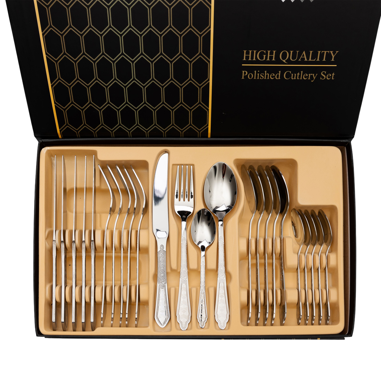 Набір столових приборів золото на 6 персон комплект столових приборів 24 предмети Срібло Lugi, фото 1