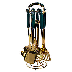 Набір кухонного приладдя на підставці 7 предметів кухонні аксесуари на підставці Смарагдовий Lugi