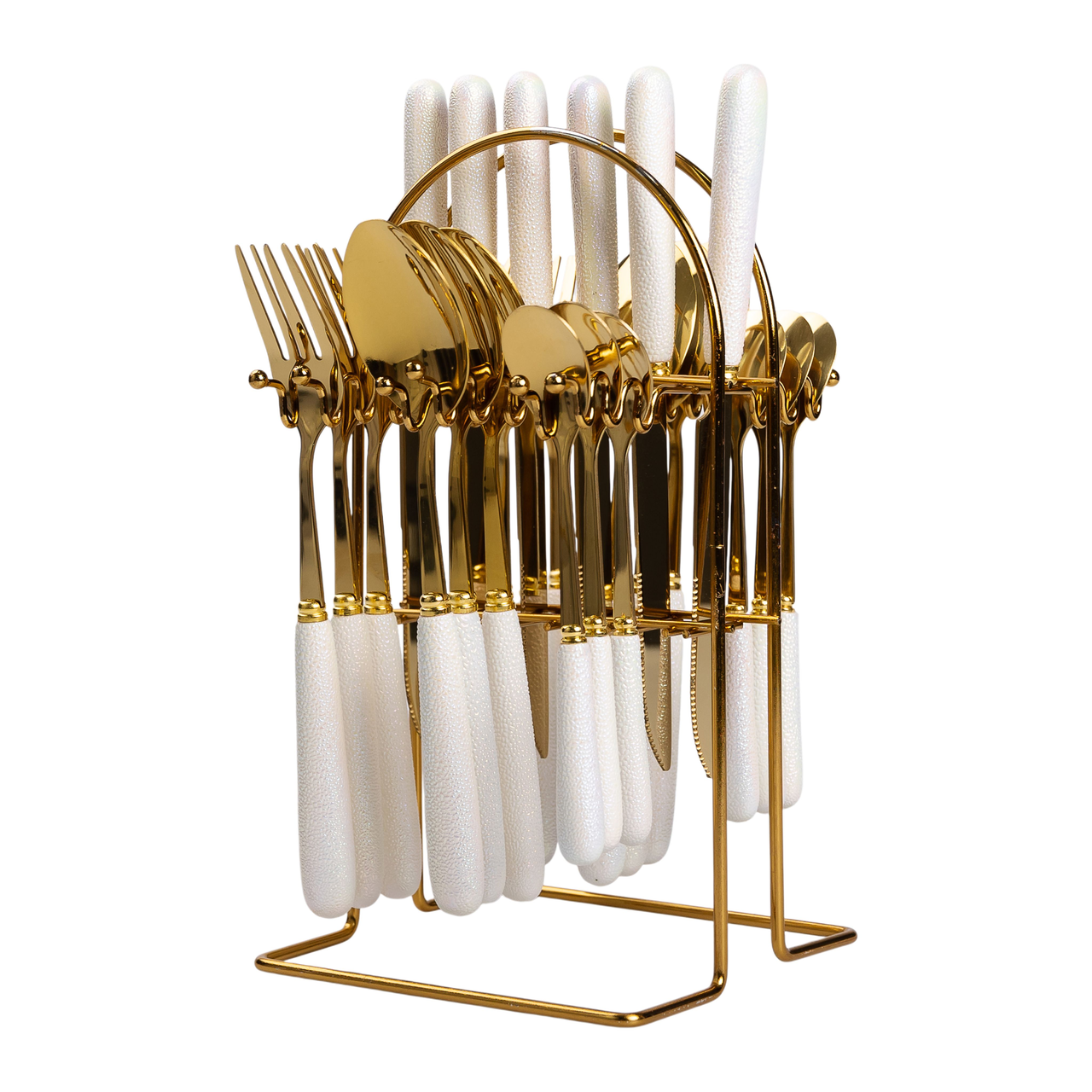 Набір столових приборів на підставці 24 предмети столовий набір на 6 персон Білий Lugi, фото 1