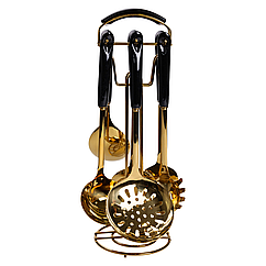 Набір кухонного приладдя на підставці 7 предметів аксесуари для кухні Чорний із золотом Lugi