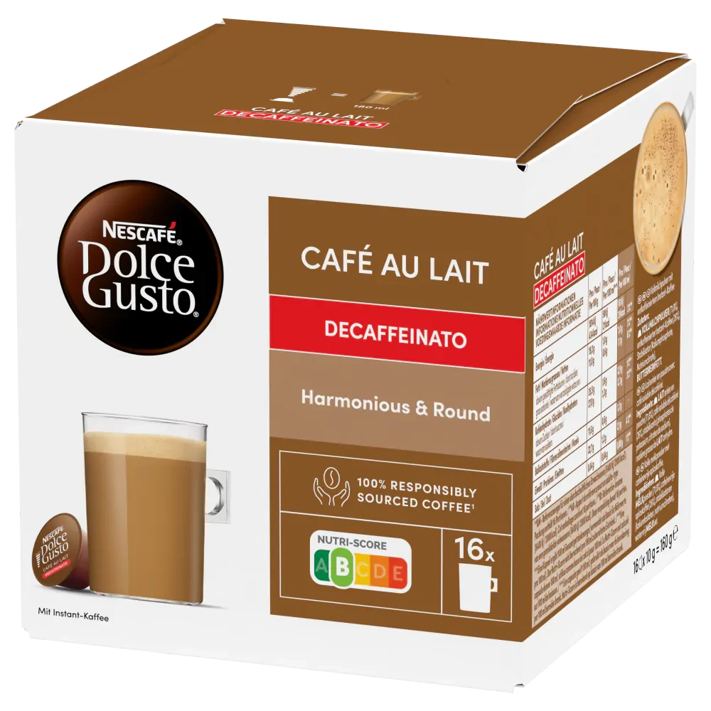 Кава в капсулах Dolce Gusto CAFE AU LAIT DECAFFEINATO (Без Кофеїну 16 порцій)