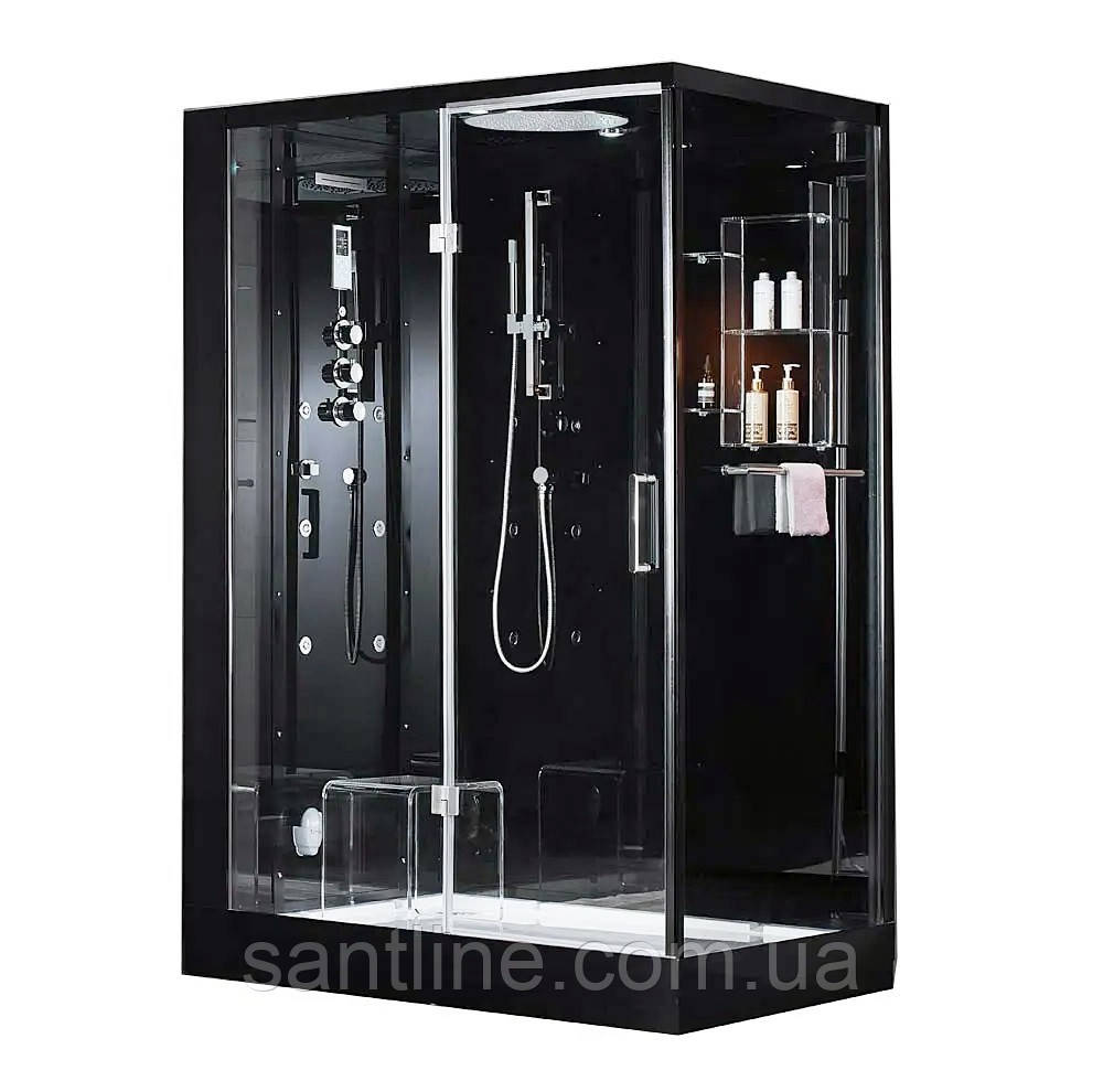 Гідромасажний паровий бокс 120х85х223 см GOLSTON G-U692BB чорний прямокутний низький піддон лівосторонній, фото 1