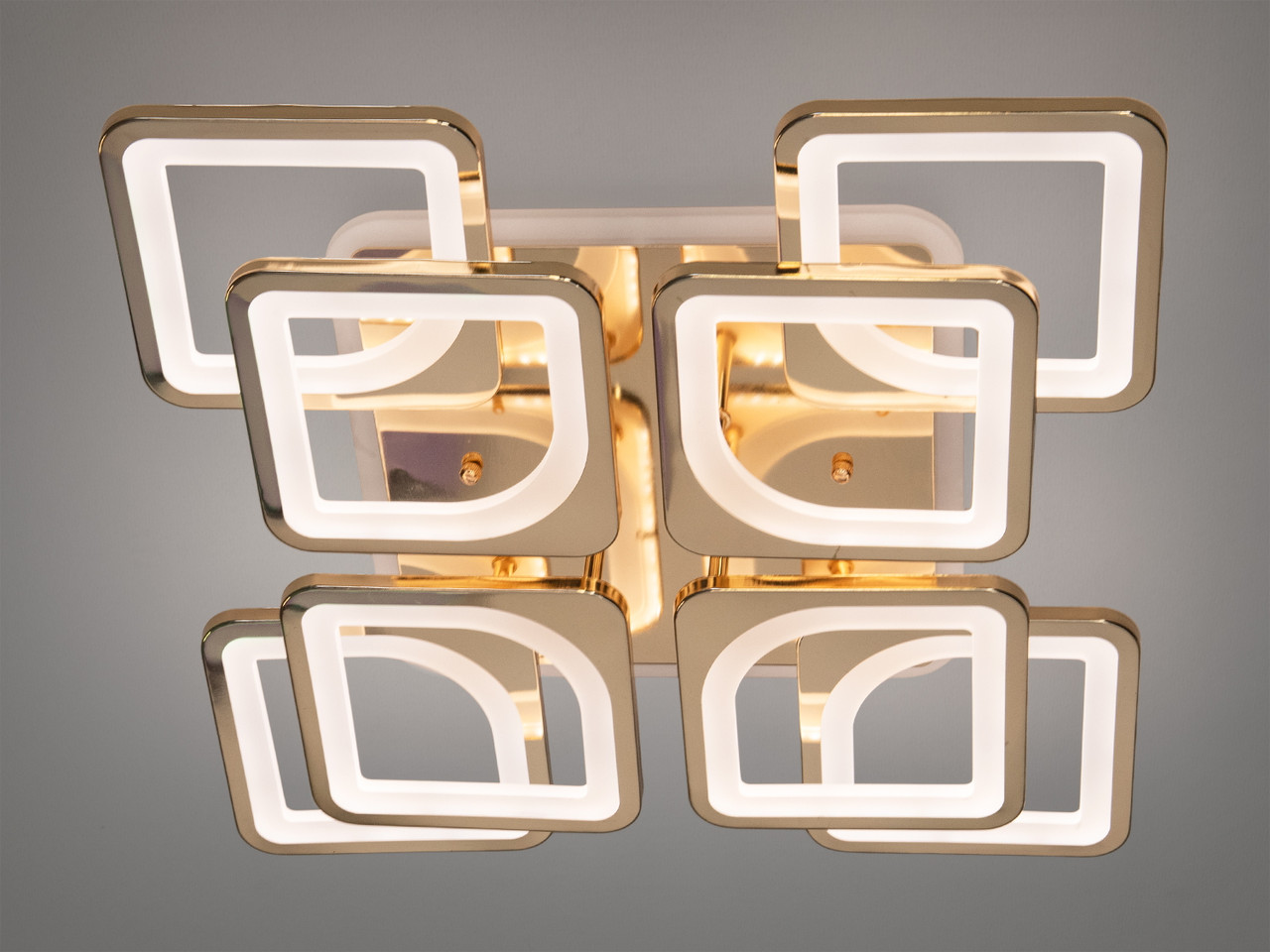 Квадратна LED люстра у вітальню з диммером, золото, 130W на 18м2