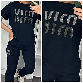 Літній жіночий костюм Uirn з футболкою чорний (трикотаж двунитка Туреччина)