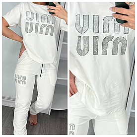 Літній жіночий костюм Uirn з футболкою білий (трикотаж двунитка Туреччина)
