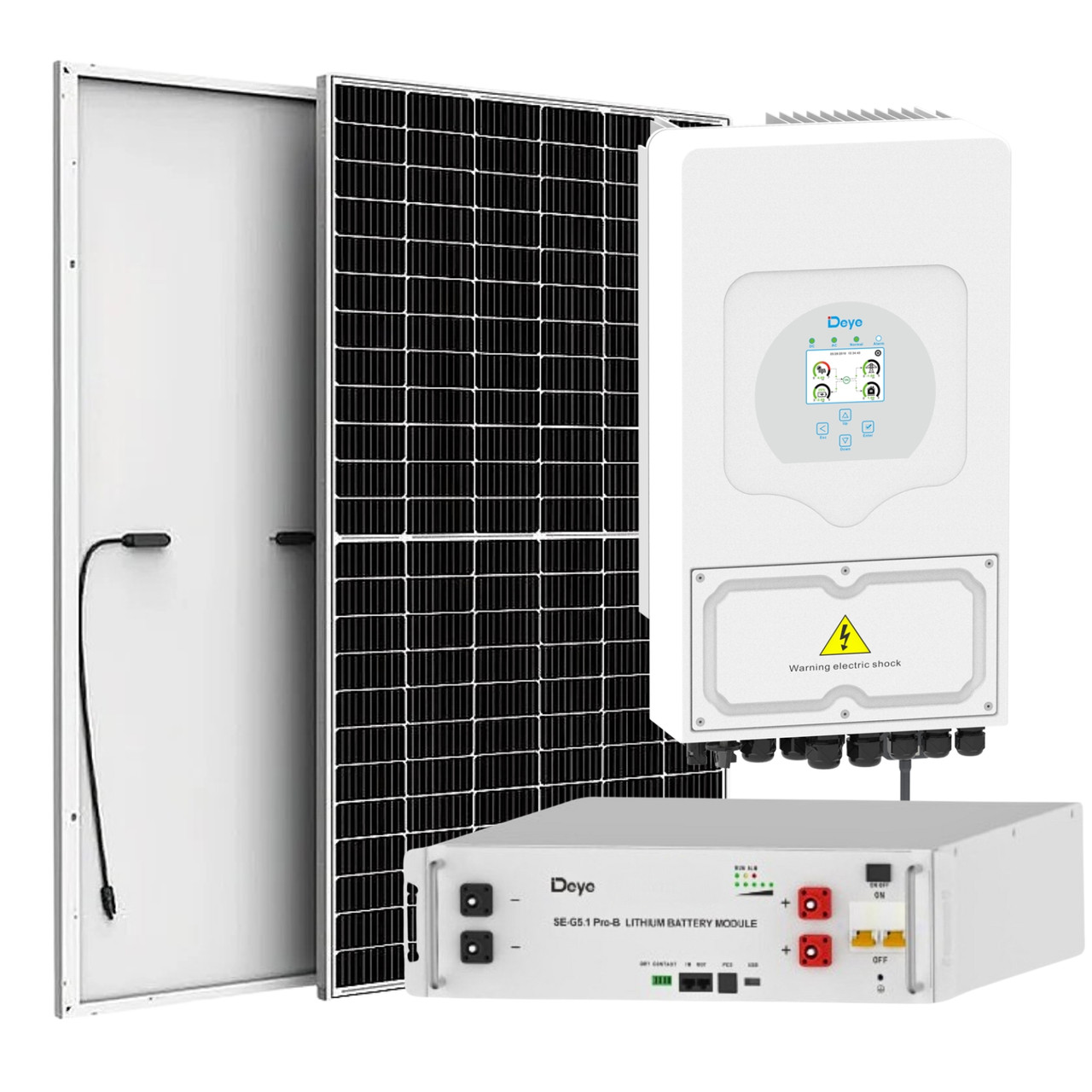 Сонячна електростанція Deye SUN-5K-SG03LP1-EU + АКБ Deye SE-G5.1 Pro-B + панелі Risen Energy RSM40-8-410M 14шт, фото 1