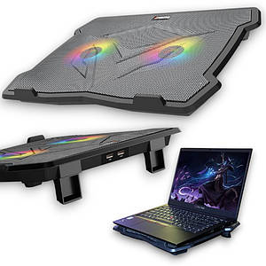 Підставка для ноутбука охолоджувальна з кулером MeeTion CP2020 LED 9"-14" c RBG освітленням та регулюванням висоти