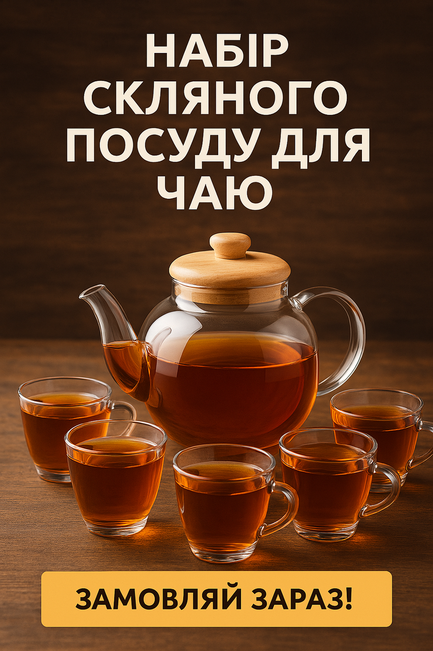 Скляний чайник для плиток +заварник 2 в одному + 6 чашок