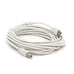 Кабель USB 2.0 AM/BM, 5.0m, 1 ферит, білий