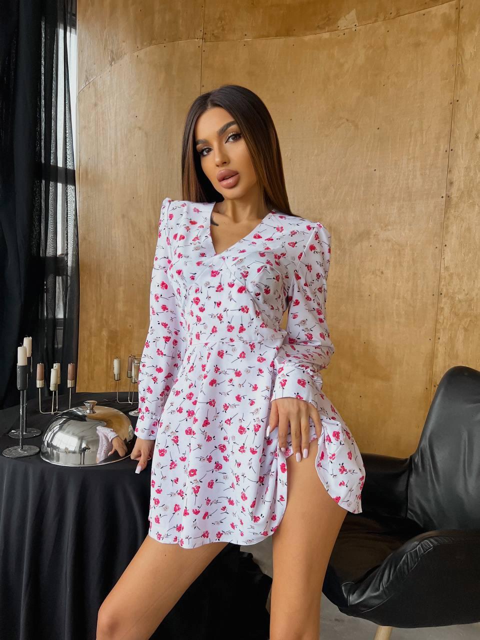 Чорна літня легка міні сукня крою кльош в квітковий принт з приємної м'якої тканини софт, фото 1