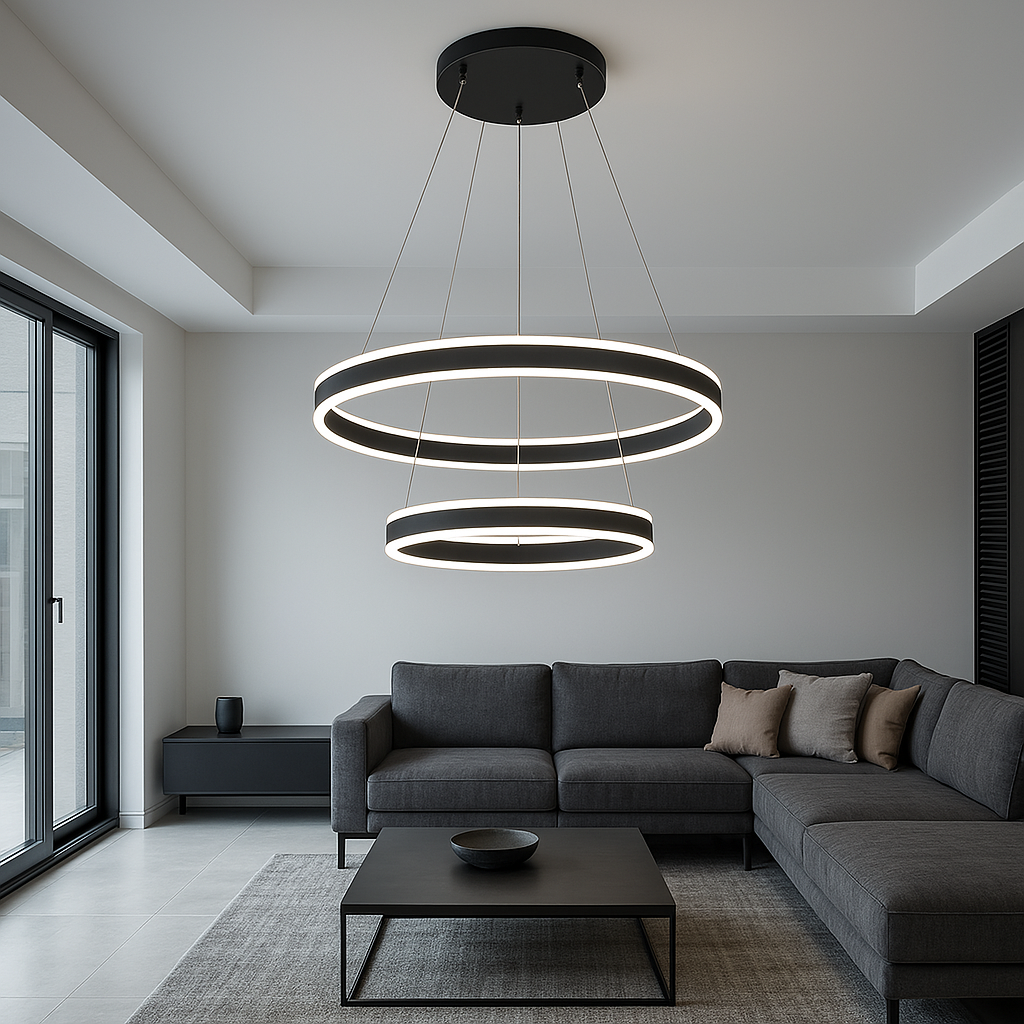 Підвісна Led люстра два кільця 160 Вт STELLA 160W 2R BLACK, фото 1