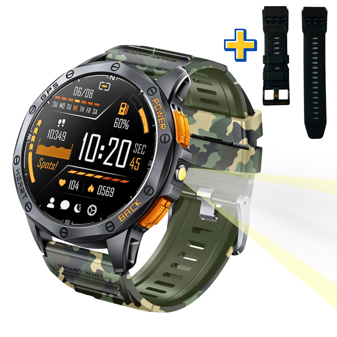 Смарт годинник з компасом чоловічий Smart Watch з дзвінком сталевим корпусом Modfit GPS ArmyGreen 2 ремінці