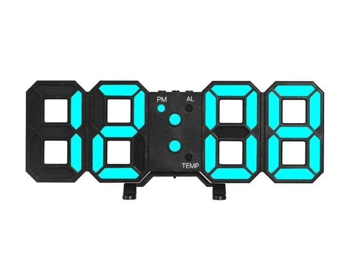 Світлодіодний годинник 3D ALARM CLOCK JT-2022 чорний сині цифри