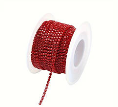 (1м) Стразовий ланцюг SS6 (2мм) чарвоний у червоній оправі