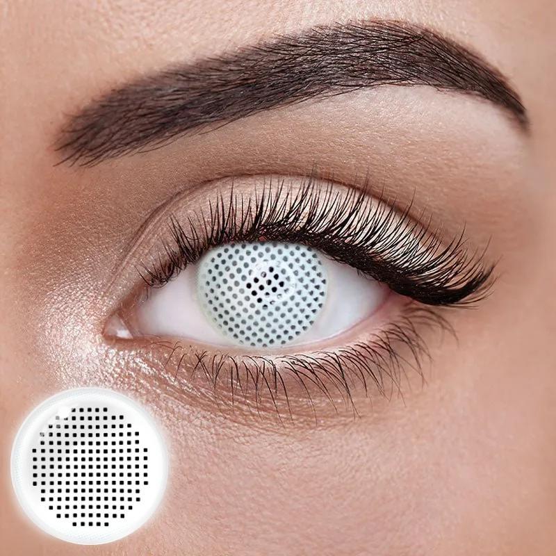 Білі Кольорові Контактні Лінзи Сітка  | Лінзи для краси ( Нульовки ) | Крейзі/Косплей/Хелловін| Для світлих – чорних очей, фото 1