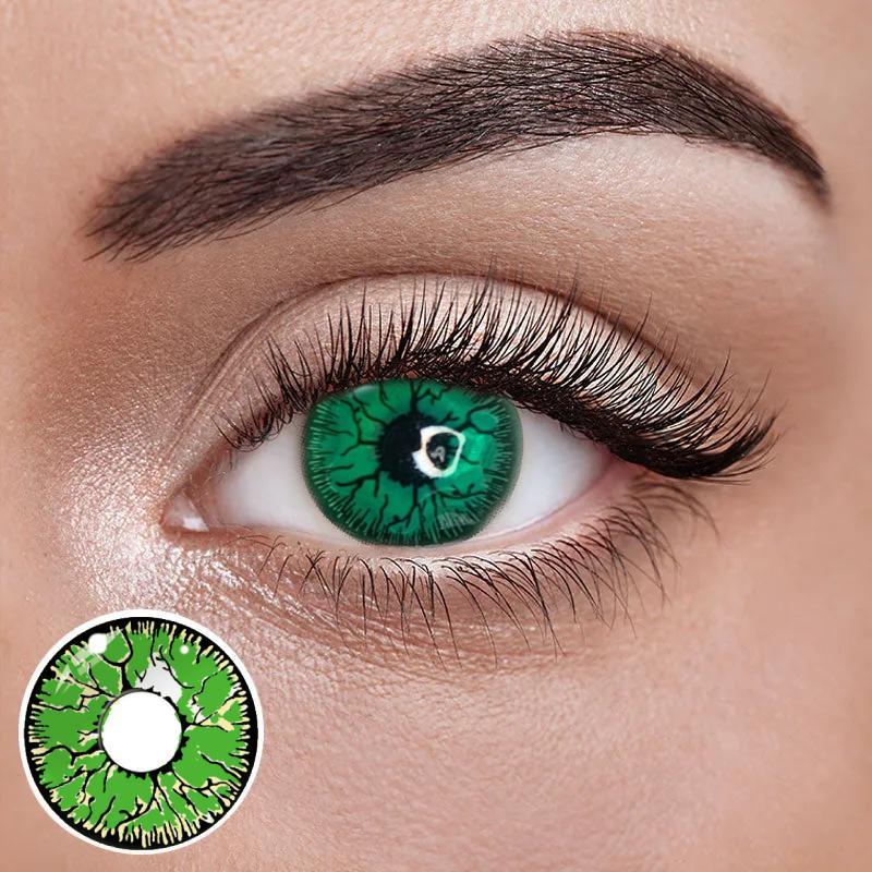 Зелені Кольорові Контактні Лінзи Дарк Грін | Лінзи для краси ( Нульовки ) | Крейзі/Косплей/Хелловін| Для світлих – чорних очей, фото 1