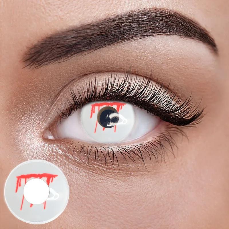 Білі Кольорові Контактні Лінзи Поріз  | Лінзи для краси ( Нульовки ) | Крейзі/Косплей/Хелловін| Для світлих – чорних очей, фото 1