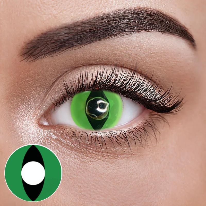 Зелені Кольорові Контактні Лінзи Кет Грін | Лінзи для краси ( Нульовки ) |  Крейзі/Косплей/Хелловін| Для світлих – чорних очей, фото 1