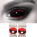 Склеральні чорні лінзи Енімал ред | Чорні лінзи на все око Склери 22 мм | Лінзи Чорні, фото 2