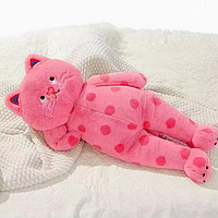 Мягкая игрушка пушистый Розовый Кот 61 см, с узором в горошек, Кот Пухляш для веселых игр