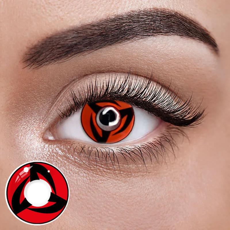 Червоні Кольорові Контактні Лінзи Шаринган Какаші  | Лінзи для краси ( Нульовки ) | Крейзі/Косплей/Хелловін| Для світлих – чорних, фото 1
