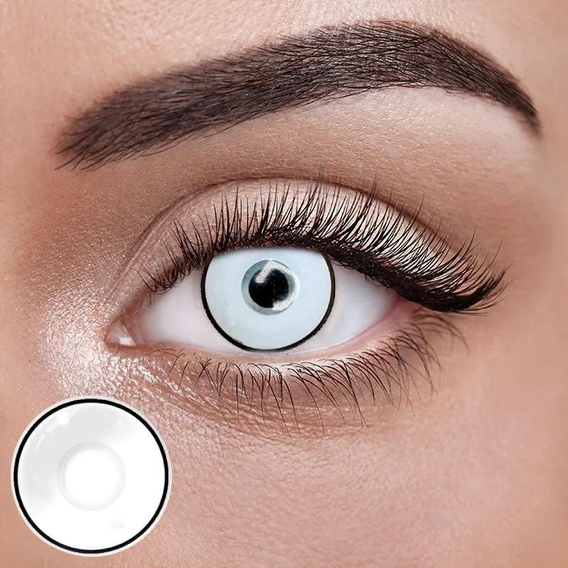 Білі Кольорові Контактні Лінзи Менсон | Лінзи для краси ( Нульовки ) | Крейзі/Косплей/Хелловін| Для світлих – чорних очей, фото 1