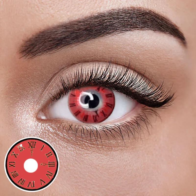 Червоні Кольорові Контактні Лінзи Клок | Лінзи для краси ( Нульовки ) | Крейзі/Косплей/Хелловін| Для світлих – чорних очей, фото 1