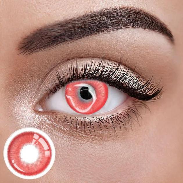 Червоні Кольорові Контактні Лінзи Дрім Ред | Лінзи для краси | Крейзи/Косплей/Хэллоуин| Для светлых - черных глаз, фото 1