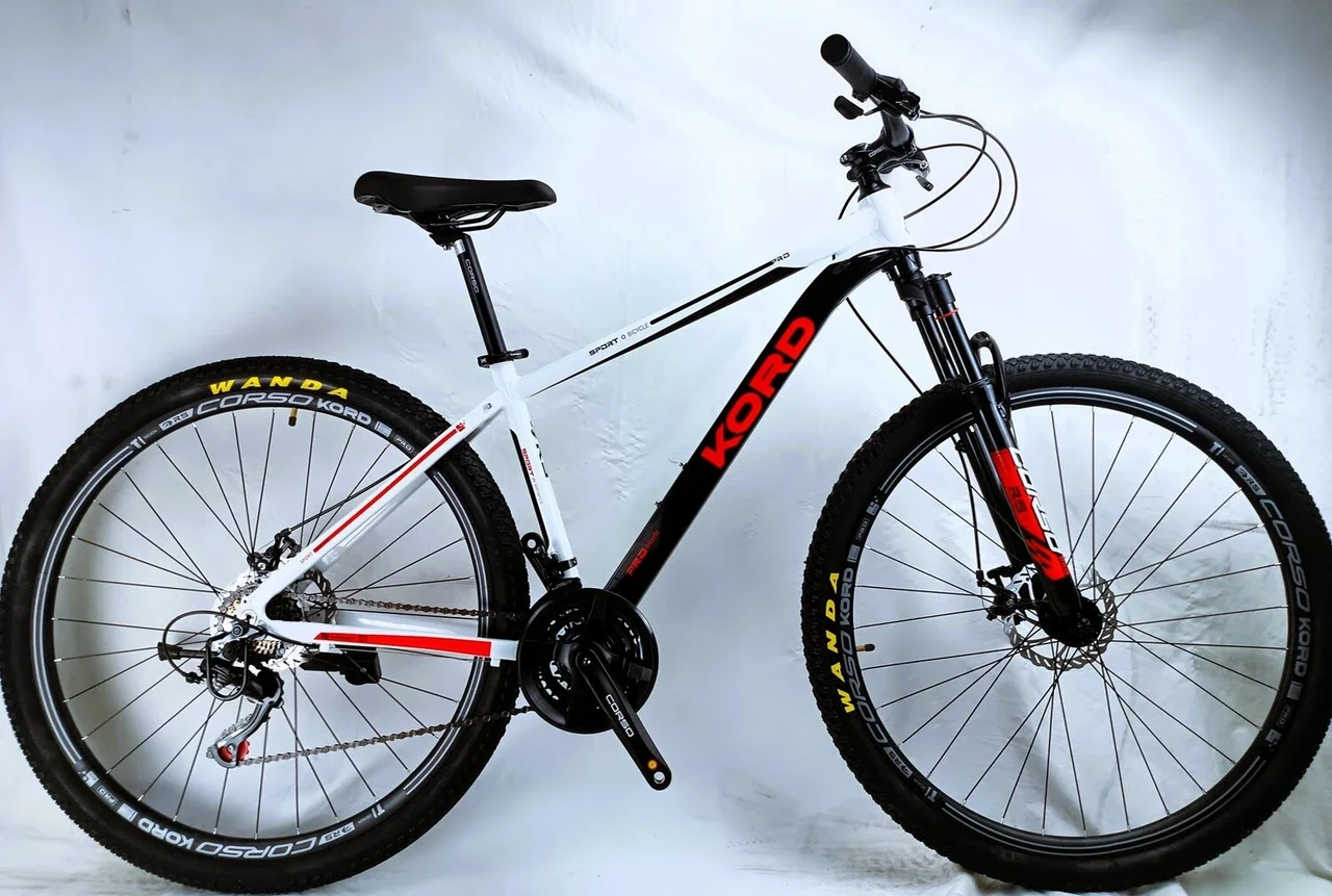 Велосипед гірський спортивний 29" Corso Kord KR-45693 чорно-біло-червоний на зріст 156-170