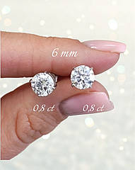 Срібні сережки-пусети з муасанітом 2-1,6 ct 6 мм, Сертифікат  (Арт.219157499-219157500)