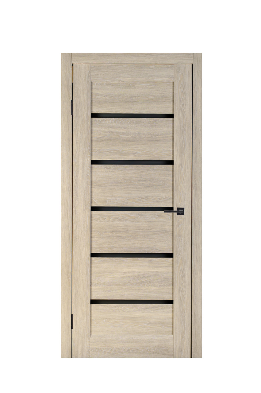 Двері Релікт Лайн 30 Дуб Grey + Чорне скло 80*200 см Міжкімнатні двері з темним склом