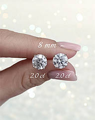 Срібні сережки-пусети з муасанітом 2-4,0 ct 8 мм, Сертифікат (Арт.218887660-218887659)