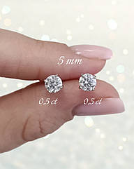 Срібні сережки-пусети з муасанітом 2-1,0 ct 5 мм, Сертифікат (Арт.219156699-219156700)