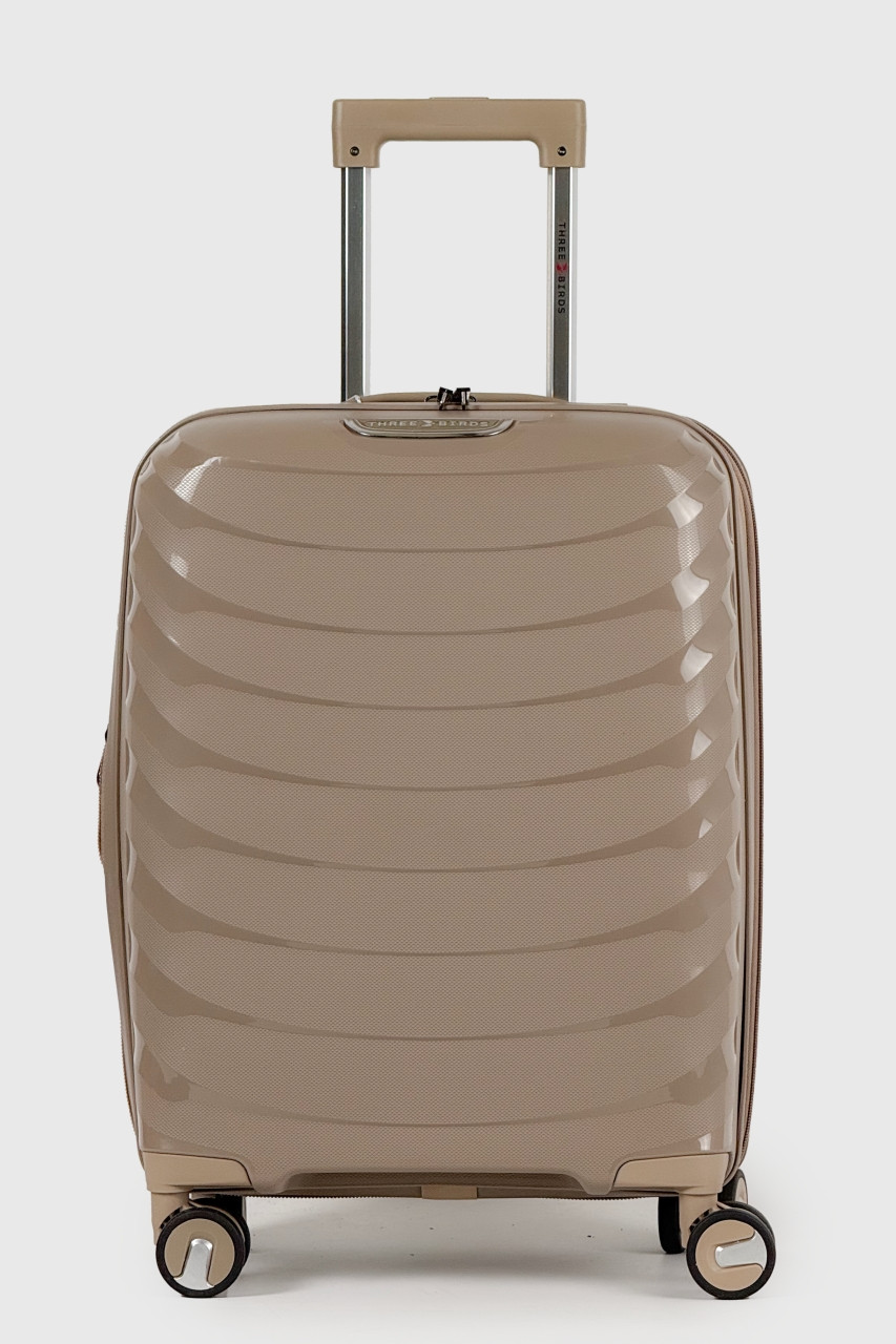 Маленька пластикова валіза ручна поклажа Three Birds 2024-13-19S бежева, фото 1
