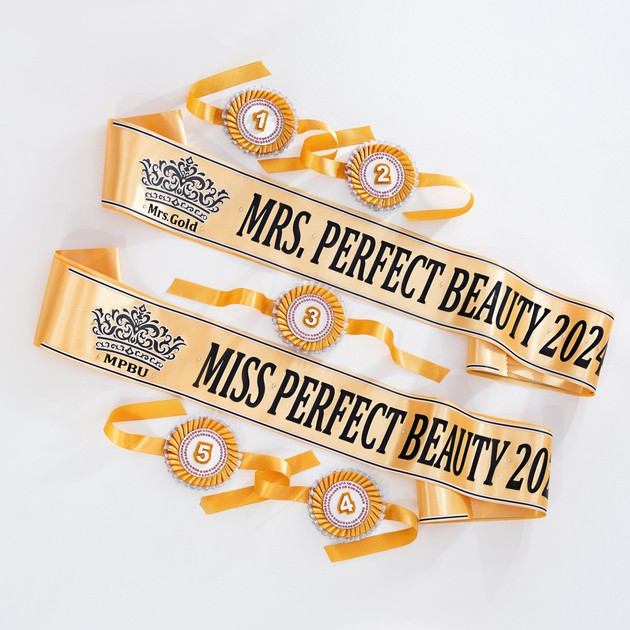 Золота стрічка міс з короною і стразами чорним нанесенням, фото 1