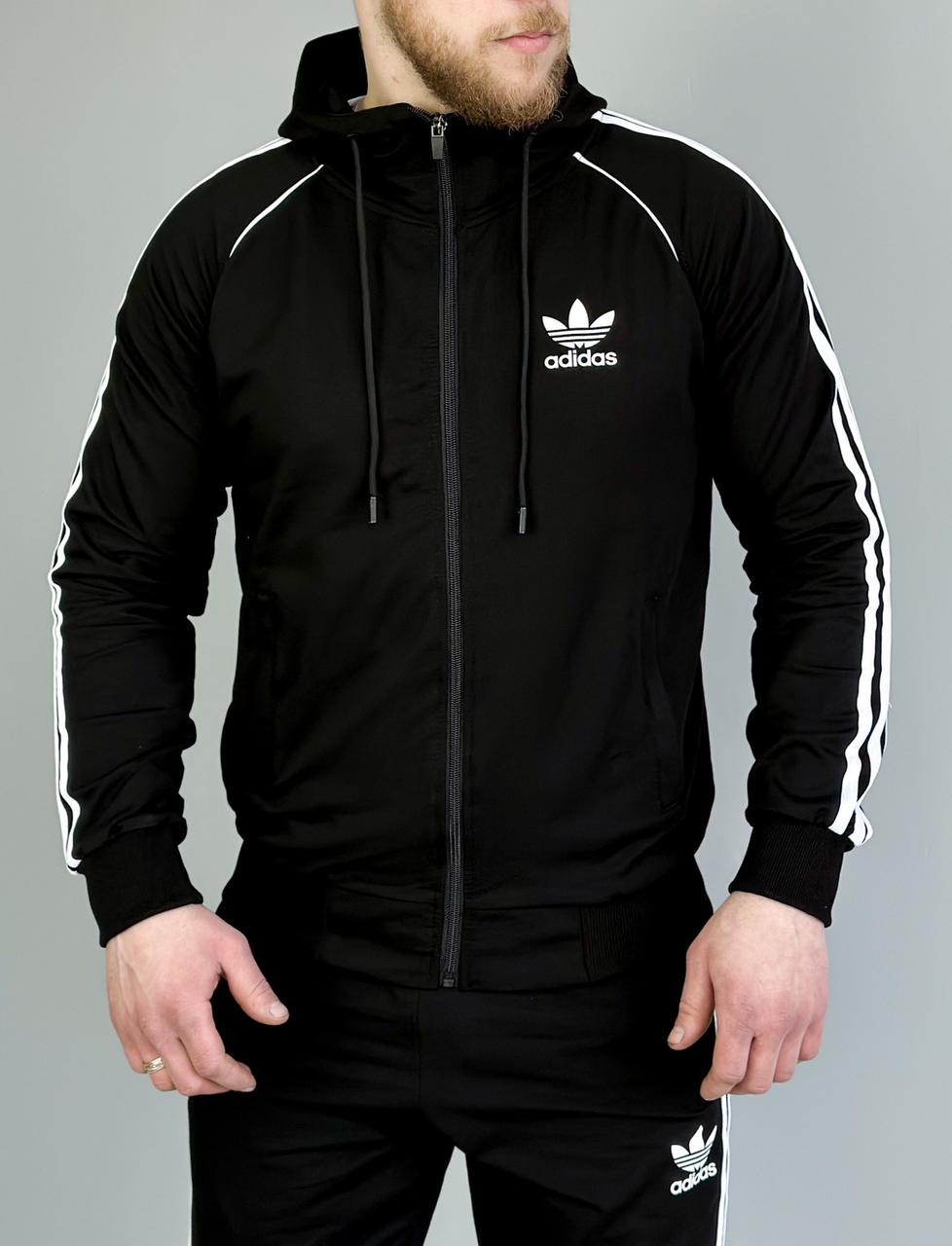 Спортивний костюм Adidas весна осінь, чоловічий спорт- костюм Адідас із капюшоном чорний