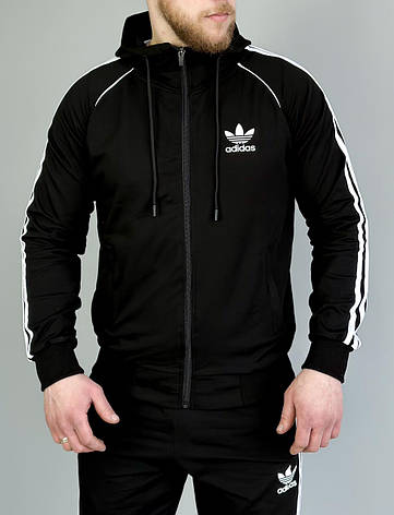 Спортивний костюм Adidas весна осінь, чоловічий спорт- костюм Адідас із капюшоном чорний, фото 1