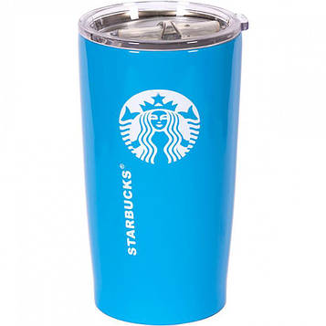 Термостакан 500мл 17*8,5*7см з нержавіючої сталі, прозора кришка з висувним клапаном, синій