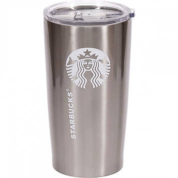 Термостакан 500мл 17*8,5*7см з нержавіючої сталі, прозора кришка з висувним клапаном, сірий