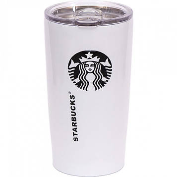 Термостакан 500мл 17*8,5*7см з нержавіючої сталі, прозора кришка з висувним клапаном, білий