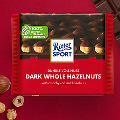 Чорний шоколад з цілими лісовими горіхами 100г ТМ Ritter Sport