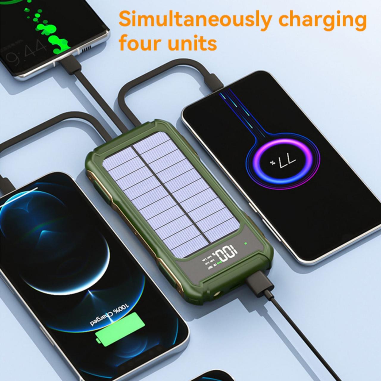Павербанк високої ємності 30000mAh на сонячній батареї Solar Power Bank 4 в 1