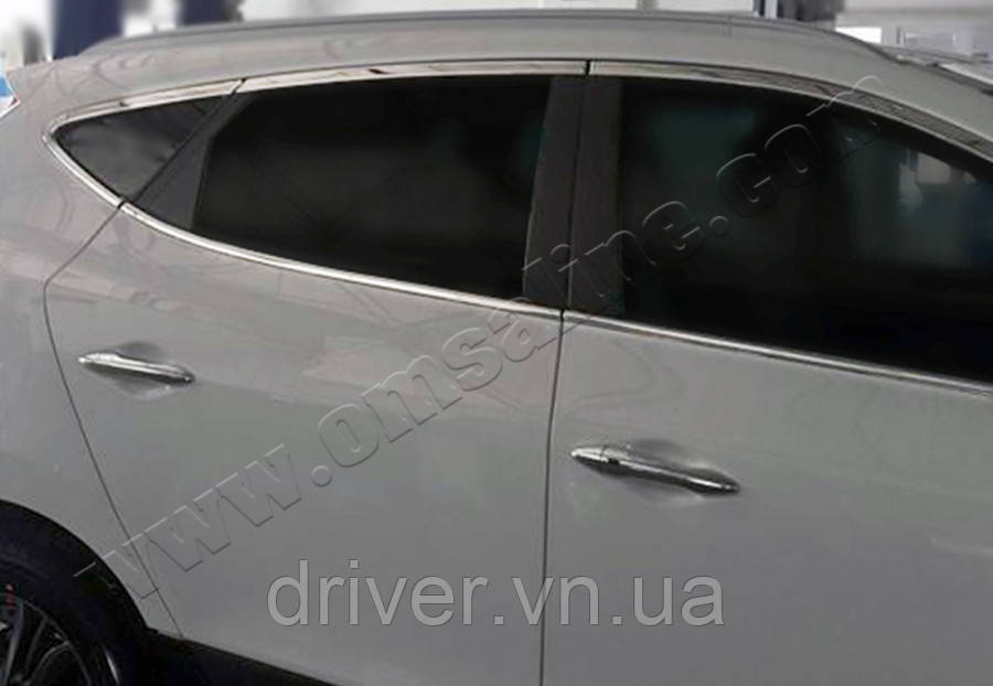 Накладки хромированные на стекла (10шт, окантовка) Hyundai iX35 2010-, OmsaLine, 3208146, фото 1